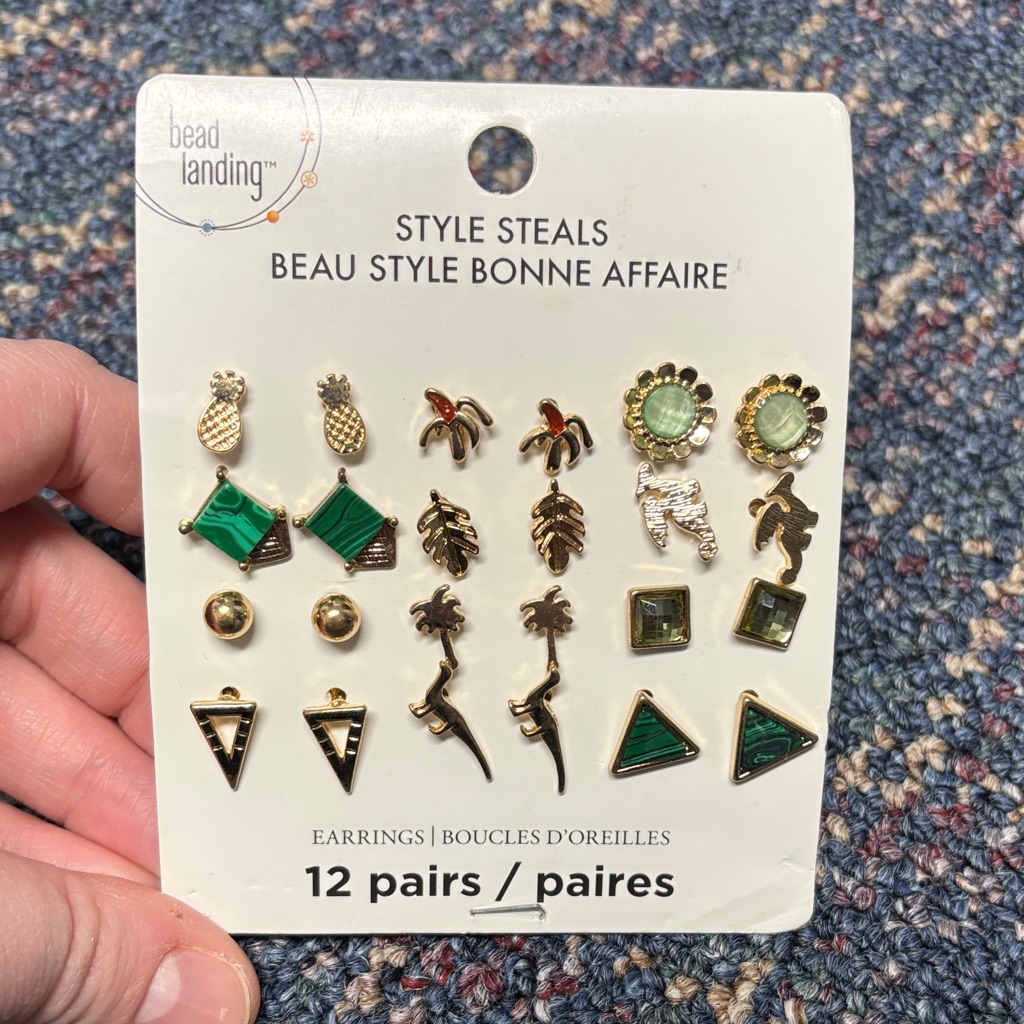 New Bead Landing Gold And Green Earrings Set 12 Pairs